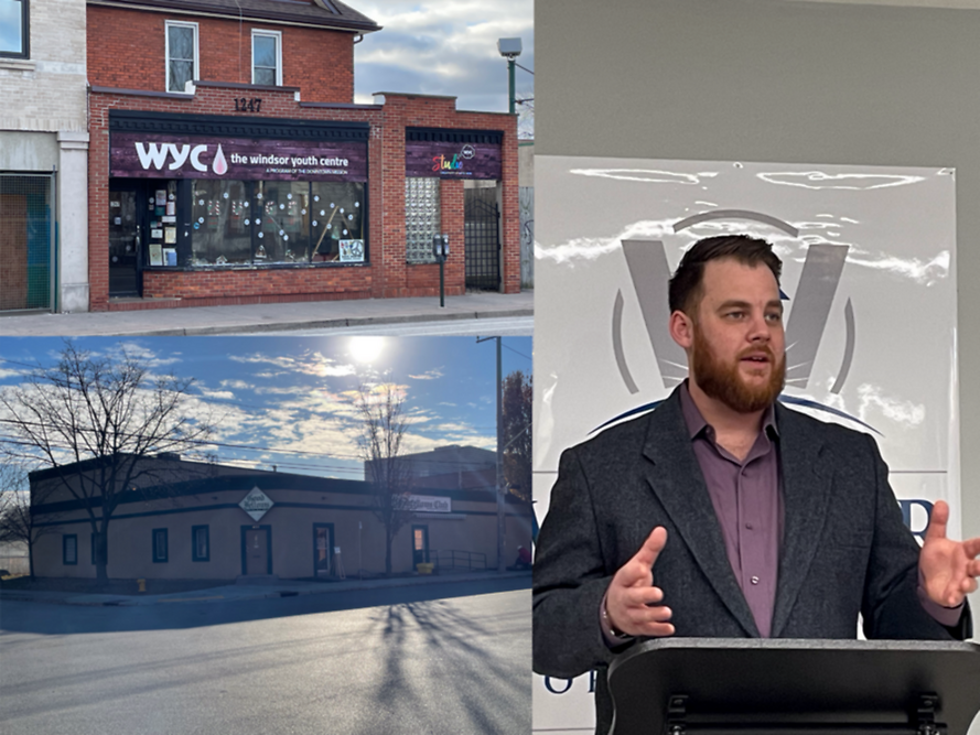 Three photos arranged together. The top left is a photo of the Windsor Youth Centre. The bottom left is a photo of the Goodfellows building. The right photo is of Jason Weinberg, Executive Director of the Windsor Residence for Young Men.